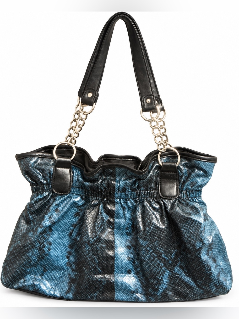 Blue & Black Snakeskin Print Studded Chain Strap Shoulder Bag - Picture 3 of 4